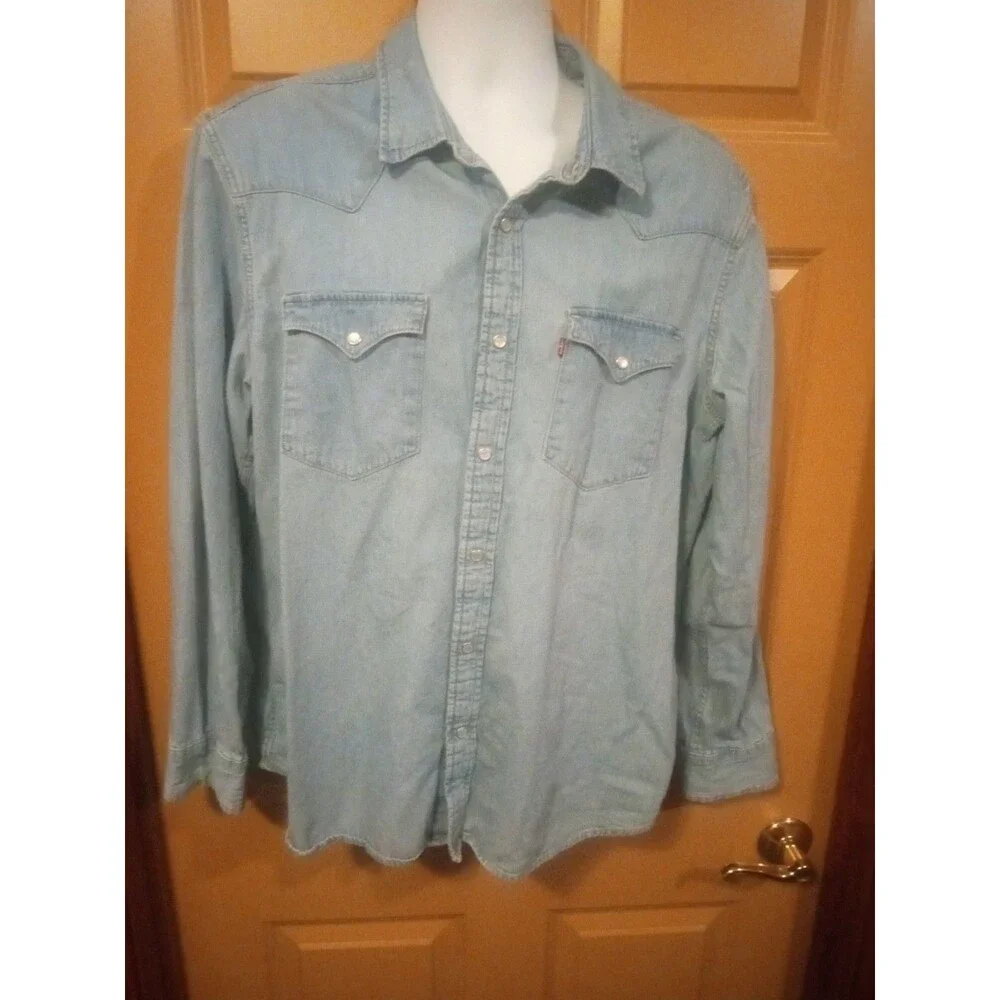 Levi Denim Shirt Pearl Snap Size X-Large
